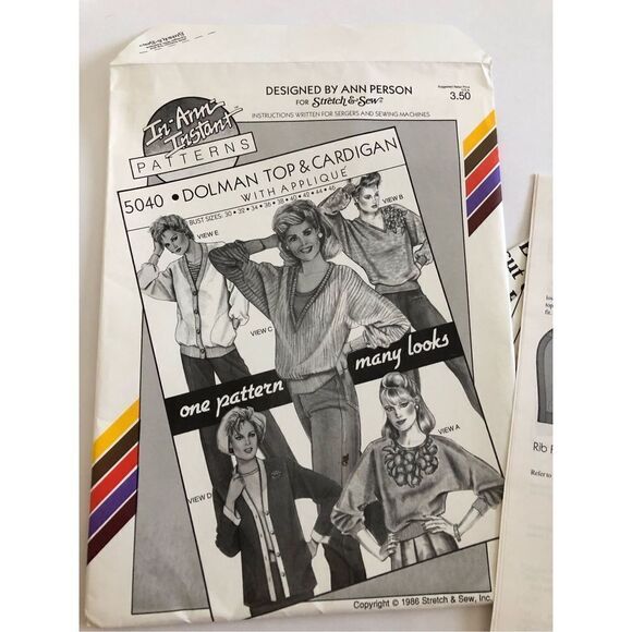 Stretch & Sew pattern 5040 Dolman Top & Cardigan with appliqué - Picture 1 of 2